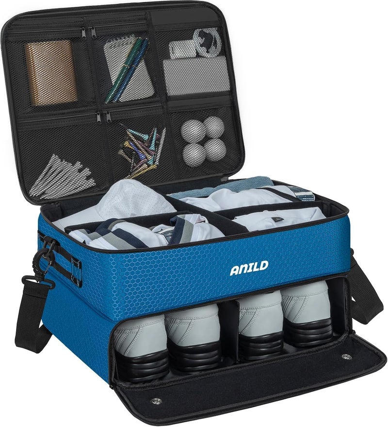 ANILD Golf Trunk Organizer, 2 Layer Golf Storage Case with Separate Ventilated Compartment for 2 Pair Shoes, for Balls, Tees, Clothes, Gloves, Accessories, Golfer Gifts - Image 1